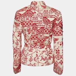 Pre Owned Kenzo Light Beige Embroidered Cotton Belted Kimono Jacket M