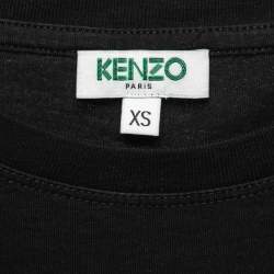Pre Owned Kenzo Black Tiger Logo Print Cotton T-Shirt XS