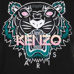 Pre Owned Kenzo Black Tiger Logo Print Cotton T-Shirt XS
