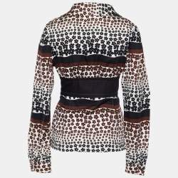 Kenzo Brown Floral Printed Cotton Waist Tie Detail Top M