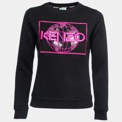Kenzo Black Cotton Globe Embroidered Crew Neck Sweatshirt XS