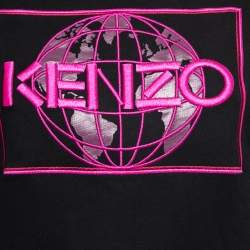 Kenzo Black Cotton Globe Embroidered Crew Neck Sweatshirt XS