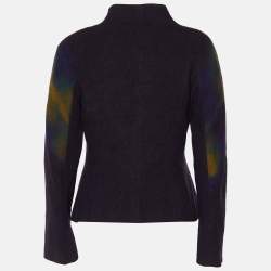 Pre Owned Kenzo Purple Spray Painted Wool Zip Front Jacket M