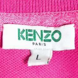 Pre Owned Kenzo Pink Cotton Pique Logo Patch Detail Polo Dress L