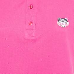 Pre Owned Kenzo Pink Cotton Pique Logo Patch Detail Polo Dress L