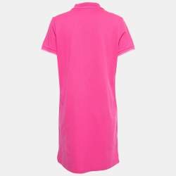 Pre Owned Kenzo Pink Cotton Pique Logo Patch Detail Polo Dress L