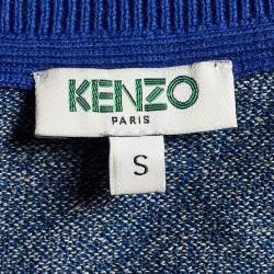 Pre Owned Kenzo Blue Mélange Cotton Tiger Patch Zip Front Cardigan S