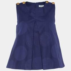 Kenzo Navy Blue Circle Jacquard Sleeveless Flared Top S