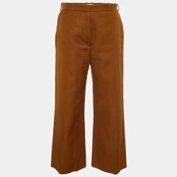 Pre Owned Kenzo Brown Herringbone Cropped Wide Leg Trousers M