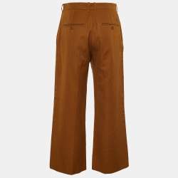 Pre Owned Kenzo Brown Herringbone Cropped Wide Leg Trousers M