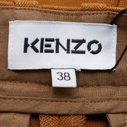Pre Owned Kenzo Brown Herringbone Cropped Wide Leg Trousers M