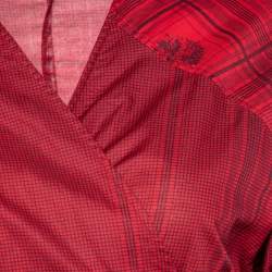Pre Owned Kenzo Red Printed Cotton Front Tie Detail Blouse L