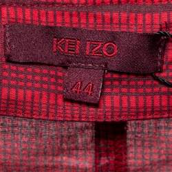 Pre Owned Kenzo Red Printed Cotton Front Tie Detail Blouse L