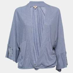 Pre Owned Kenzo Vintage Blue Knit Button Detail Open Cardigan M