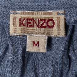 Pre Owned Kenzo Vintage Blue Knit Button Detail Open Cardigan M