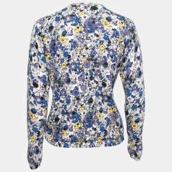 Kenzo Blue Multicolor Printed Knit Buttoned Cardigan M
