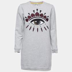 Pre Owned Kenzo Grey Cotton Knit Evil Eye Embroidered Long Sweatshirt M