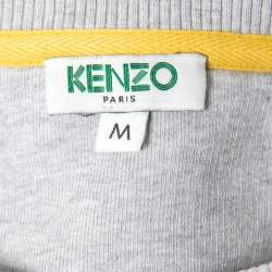 Pre Owned Kenzo Grey Cotton Knit Evil Eye Embroidered Long Sweatshirt M