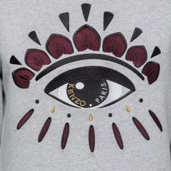 Pre Owned Kenzo Grey Cotton Knit Evil Eye Embroidered Long Sweatshirt M