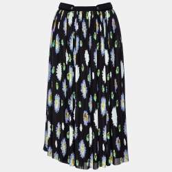 Kenzo Black Floral Printed Crepe Midi Skirt M