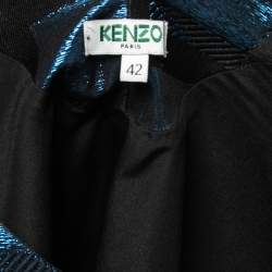 Pre Owned Kenzo Black & Blue Metallic Square Jacquard Shift Dress L