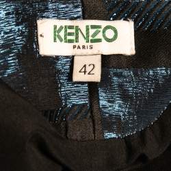 Pre Owned Kenzo Black & Blue Metallic Square Jacquard Shift Dress L