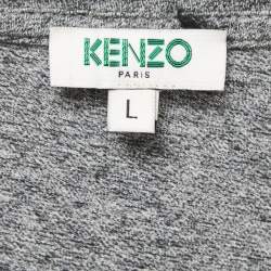 Pre Owned Kenzo Grey Eye Flocked Roundneck T-Shirt L
