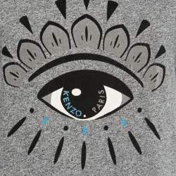 Pre Owned Kenzo Grey Eye Flocked Roundneck T-Shirt L