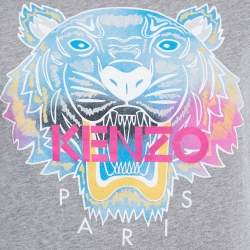 Pre Owned Kenzo Grey Tiger Printed Cotton Knit Round Neck T-Shirt S