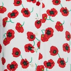 Pre Owned Kenzo White Poppy Printed Tie Front Blouse M