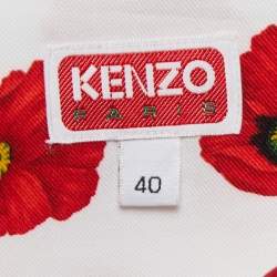 Pre Owned Kenzo White Poppy Printed Tie Front Blouse M