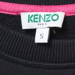 Pre Owned Kenzo Black Cotton Tiger-Motif Sweatshirt Dress S 