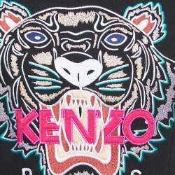 Pre Owned Kenzo Black Cotton Tiger-Motif Sweatshirt Dress S 