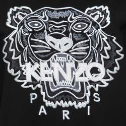 Pre Owned Kenzo Black Crepe Tiger Motif Side Stripe Detail Sweatshirt XS