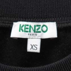 Pre Owned Kenzo Black Crepe Tiger Motif Side Stripe Detail Sweatshirt XS