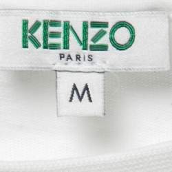 Pre Owned Kenzo White Cotton & Mesh Contrast Logo T-Shirt M