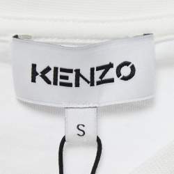 Pre Owned Kenzo White Cotton Logo Print Crew Neck T Shirt S