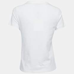 Pre Owned Kenzo White Cotton Logo Print Crew Neck T Shirt S