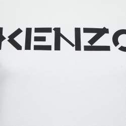 Pre Owned Kenzo White Cotton Logo Print Crew Neck T Shirt S