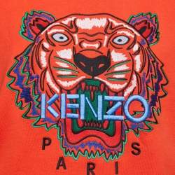 Pre Owned Kenzo Red Cotton Tiger Motif Embroidered Tie Hem Detail Sweatshirt S