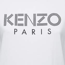 Pre Owned Kenzo White Cotton Logo Print Crew Neck T Shirt S