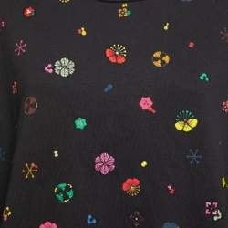 Pre Owned Kenzo Black Floral Motif Printed & Embroidered Cotton Sweatshirt XL
