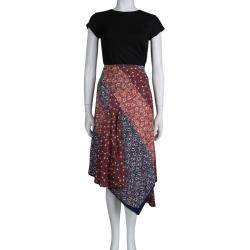 Pre Owned Kenzo Multicolor Printed Cotton Asymmetric Paneled Skirt S