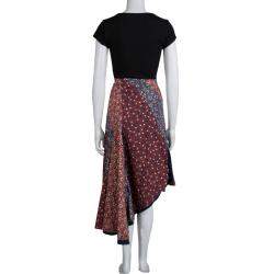 Pre Owned Kenzo Multicolor Printed Cotton Asymmetric Paneled Skirt S