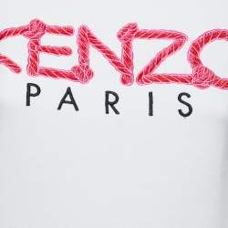 Pre Owned Kenzo White Cotton Logo Embroidered Sweatshirt XS