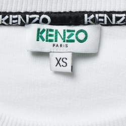 Pre Owned Kenzo White Cotton Logo Embroidered Sweatshirt XS