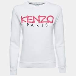Pre Owned Kenzo White Cotton Logo Embroidered Sweatshirt XS