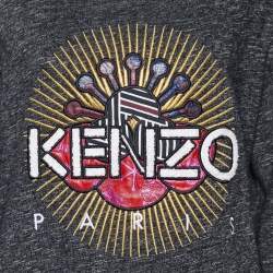Pre Owned Kenzo Grey Tanami Flower Applique Cotton Knit Sweatshirt L