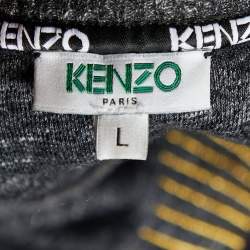 Pre Owned Kenzo Grey Tanami Flower Applique Cotton Knit Sweatshirt L