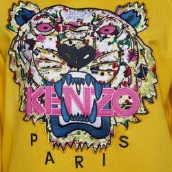 Pre Owned Kenzo Yellow Tiger Applique Cotton Knit Sweatshirt M